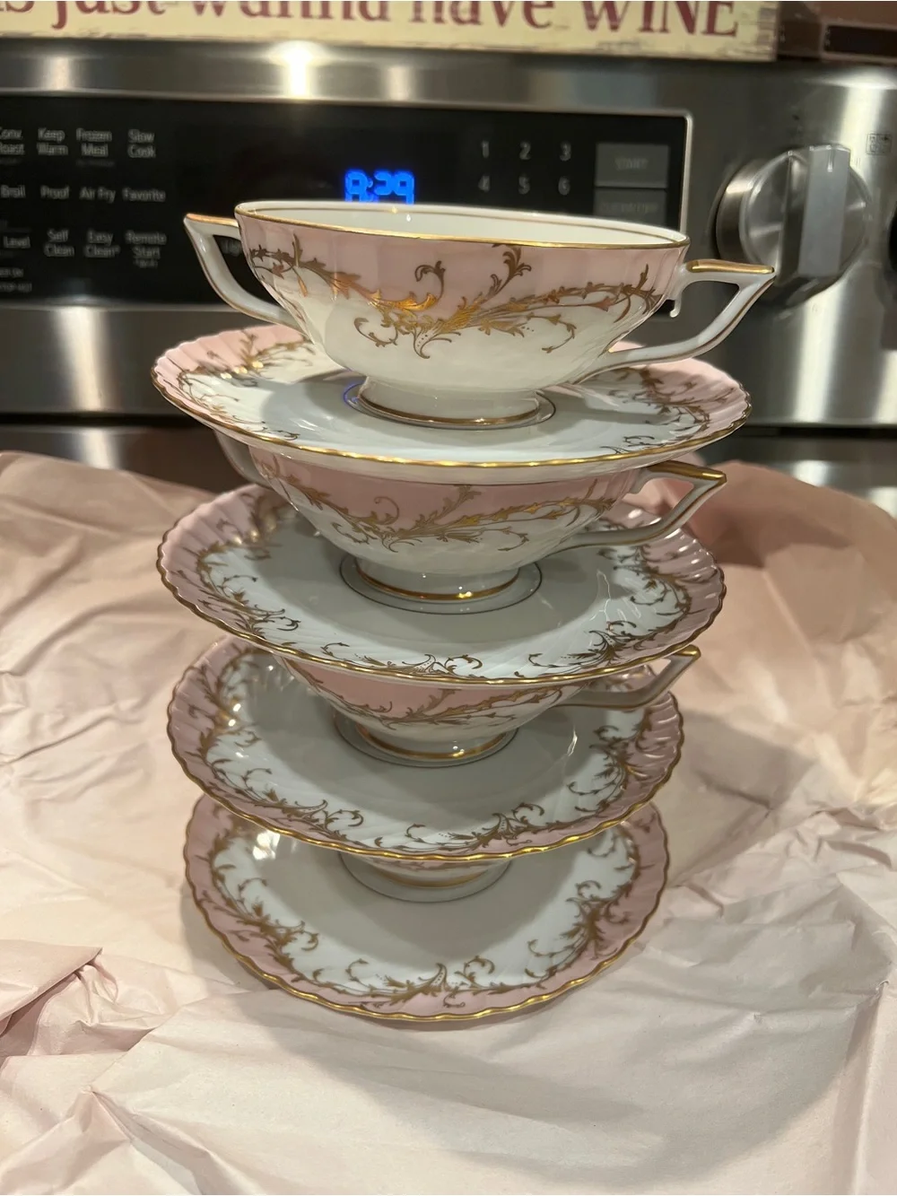 Royal Tettau Germany 1794 Elegance Rose Footed Cream Soup and Saucer Set of 4